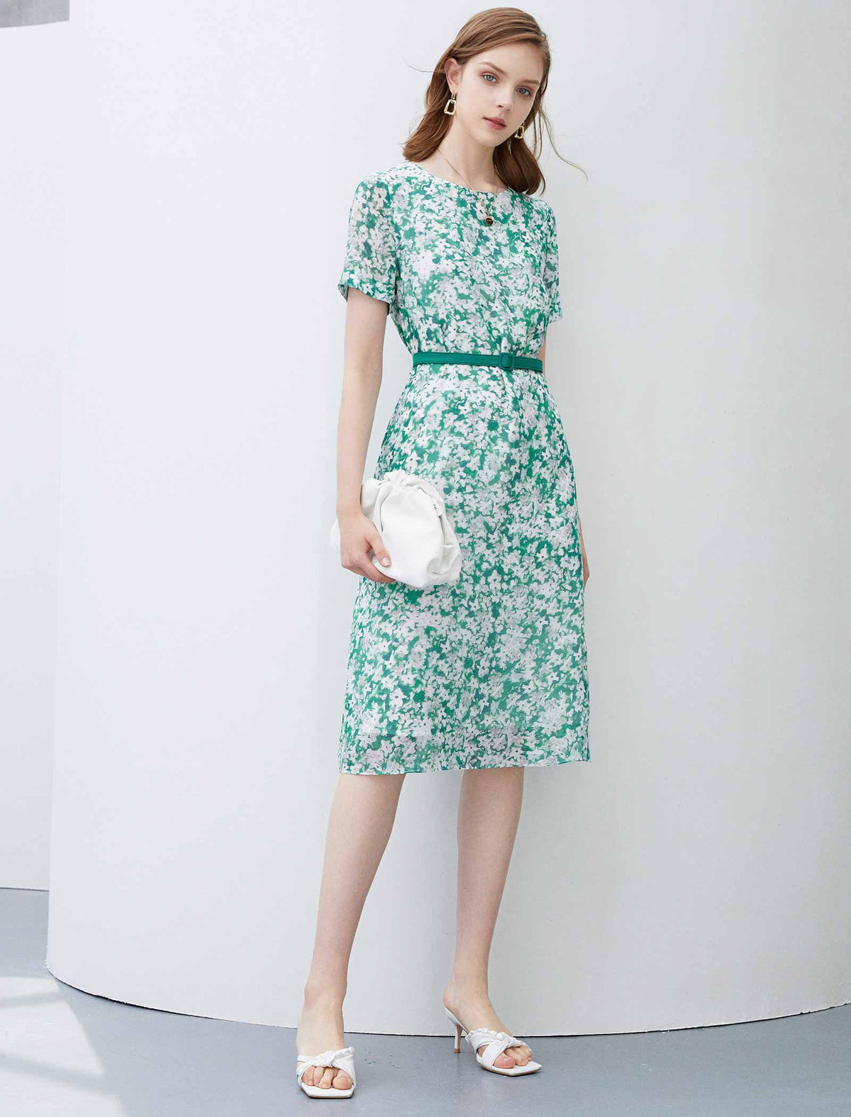Round Neck Floral Silk Dress
