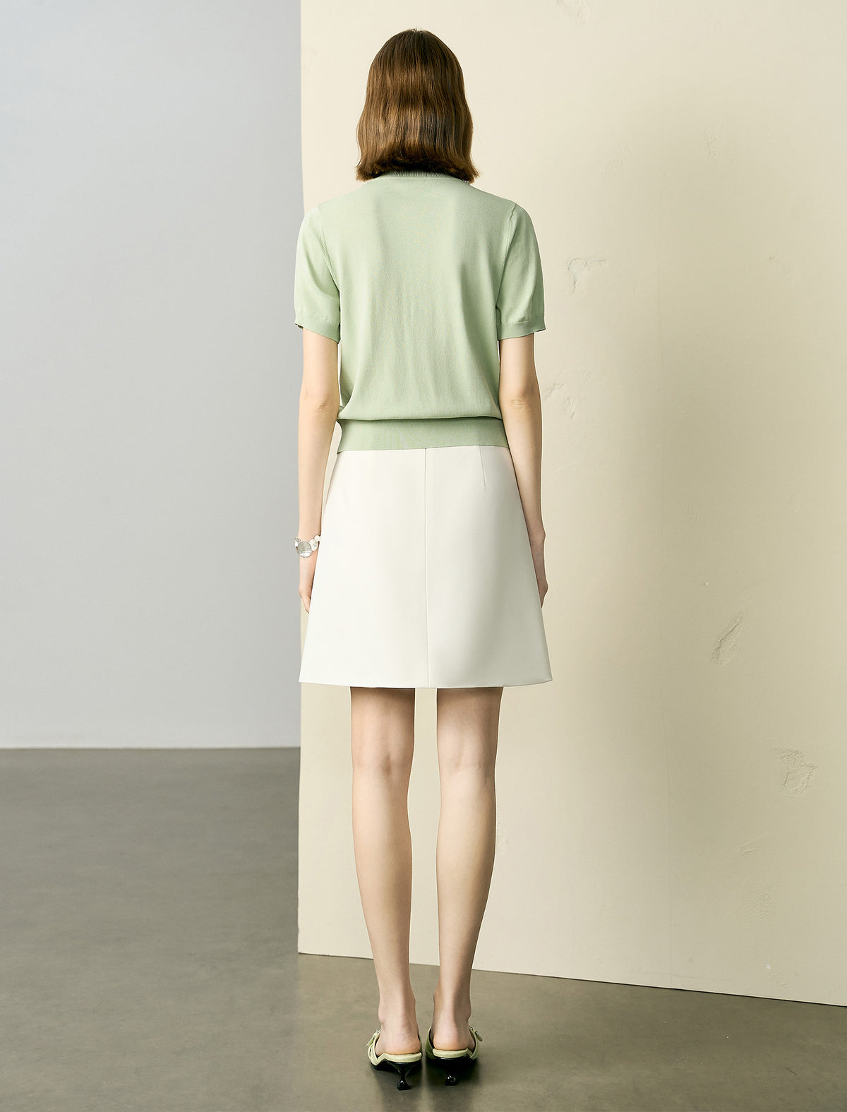 Light Green Sequin-Collar Short Sleeve Cardigan