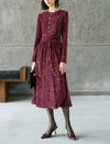 Red Velvet Belted Long-Sleeve Midi Dress