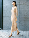 Champagne Sequin Embroidered Slip Midi Dress