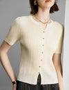 Half‑Placket Ribbed Short‑Sleeve Knit Top