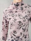 Ink-wash Floral Mock Neck Long Sleeve Top