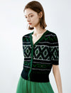 Retro Geo Jacquard Knit Short‑Sleeve Cardigan