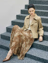 Abstract Print Pleated A-Line Midi Skirt