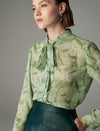 Print Tie-Neck Blouse