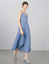 Light Blue Lace-Trimmed Pleated Cami Midi Dress