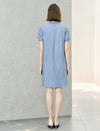 Blue Houndstooth Straight-Cut Dress