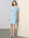 Solid Round Neck Short Sleeve H-line Mini Dress