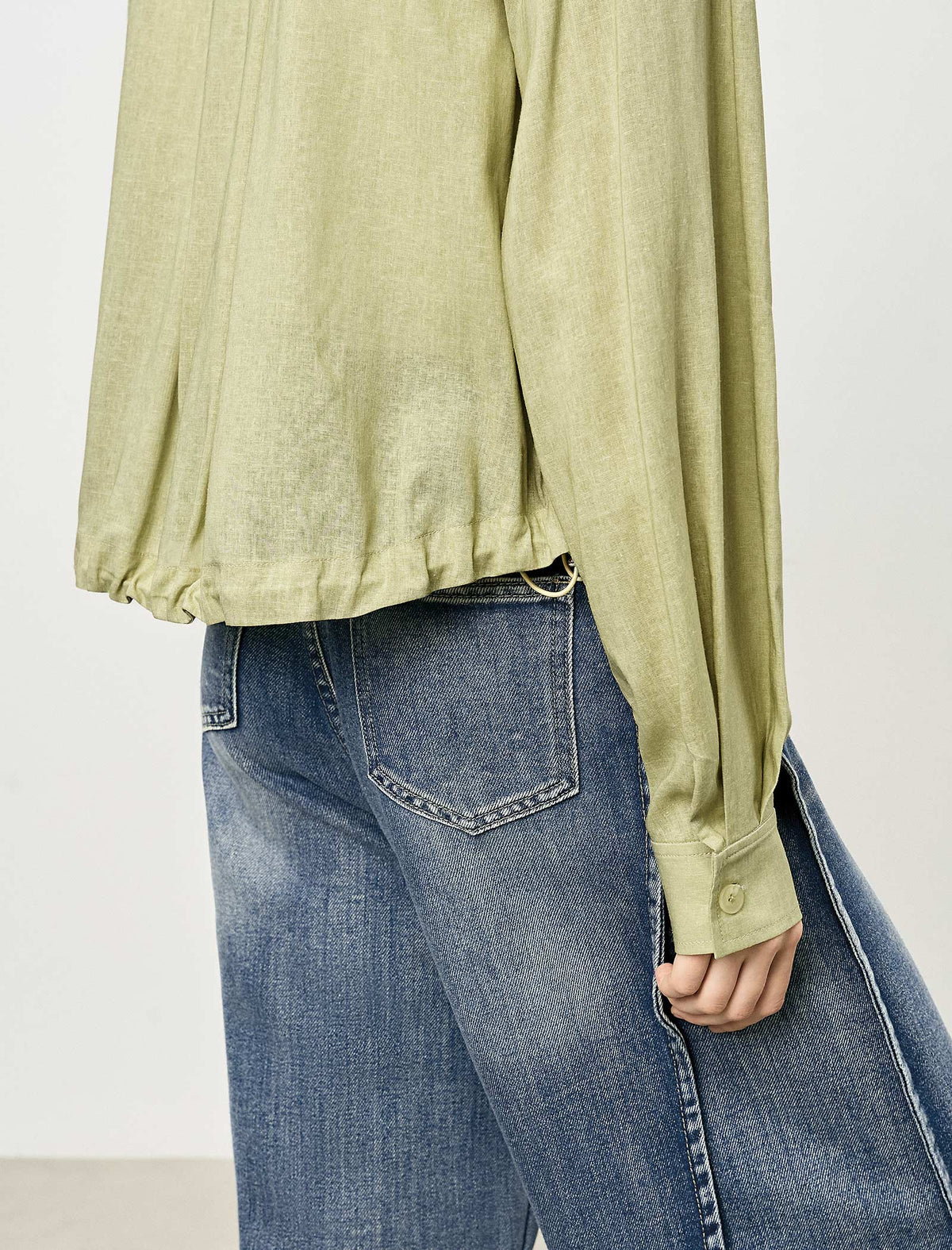 Yellow Loose Long-Sleeve Utility Shirt