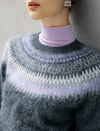 Wool and Mulberry Silk Blend Fair Isle Crewneck Relaxed Sweater