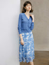 High Waist Botanical Print Midi Flare Skirt
