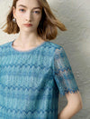 Teal Lace Short Sleeve Shift Dress