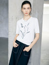Abstract Floral Embroidered Knit Short Sleeve Top