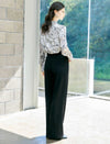 Ruffled Stand‑Collar Floral Print Blouse
