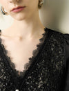 Black Lace Puff Sleeve Midi Dress