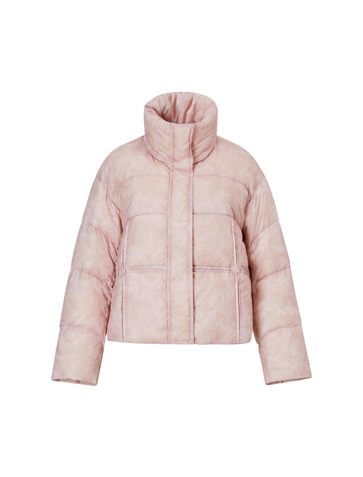 Textured Stand-Collar Zip-Front Pocket Cropped Puffer Jacket