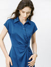 Satin Cap Sleeve Twist Waist Midi Shirt Dress