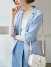 Light Blue Striped 3/4 Sleeve Blazer