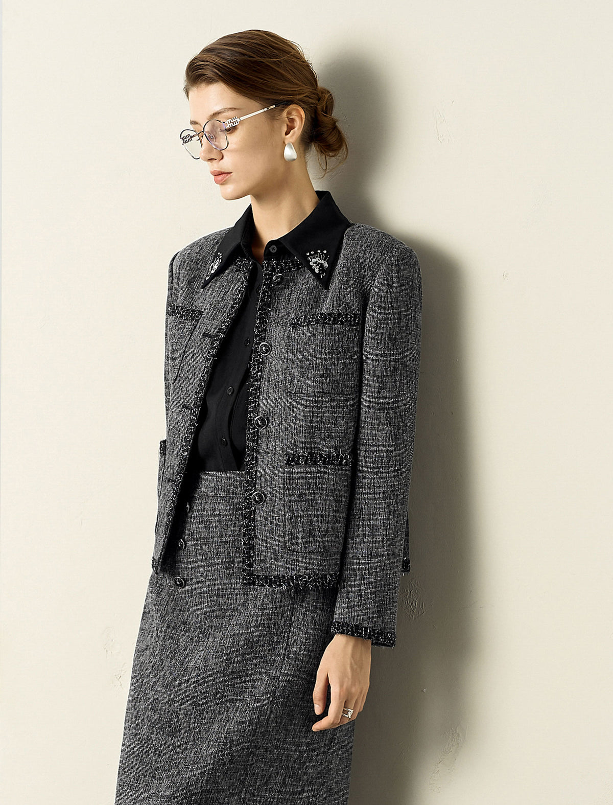 Black Trim Tweed Jacket