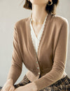 Wool Blend Scallop Trim Layered V-Neck Cardigan
