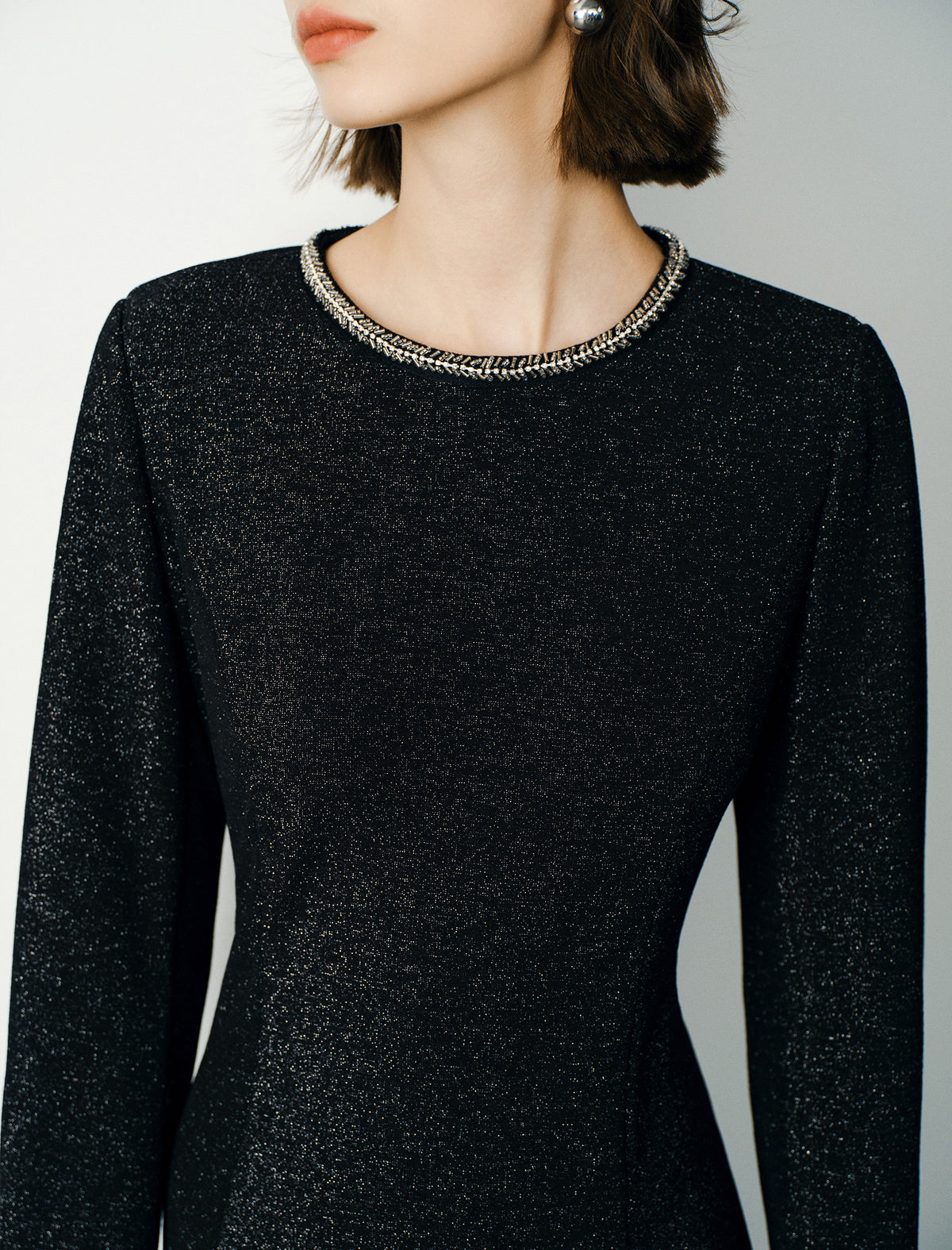 Chain Neckline Sparkle Midi Dress