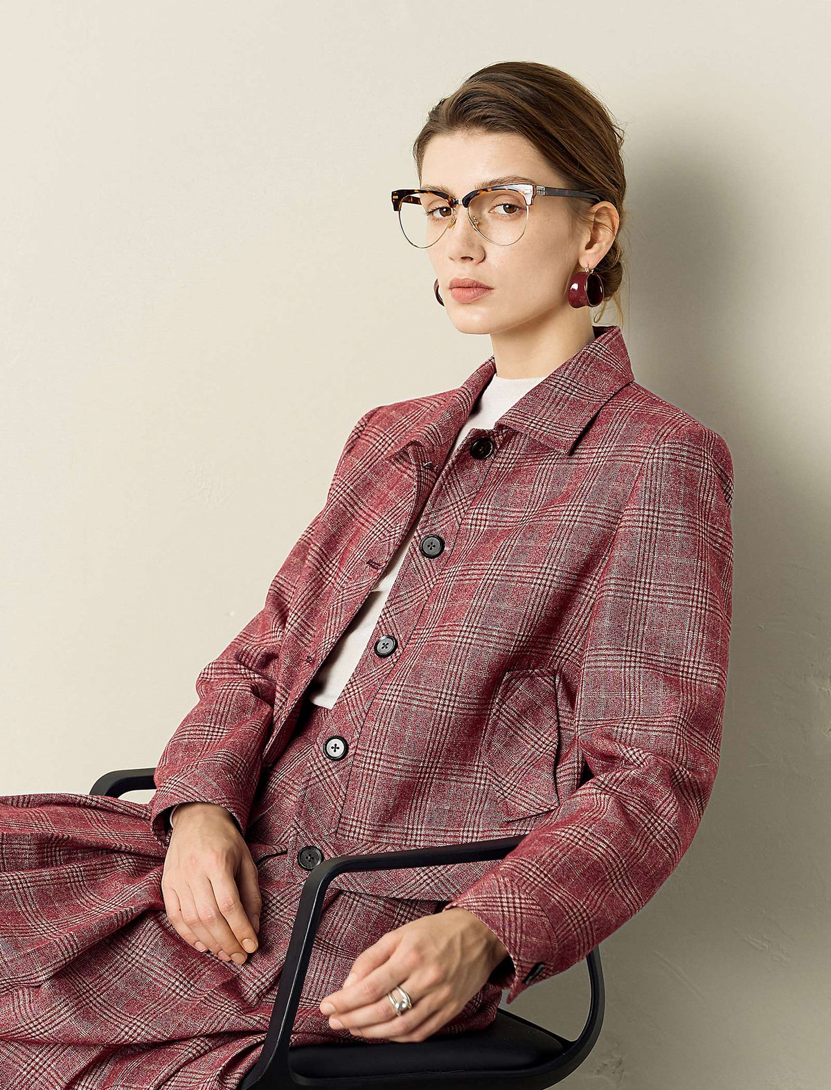 Red Plaid Loose Short Jacket