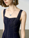 Denim Square Neck Midi Dress