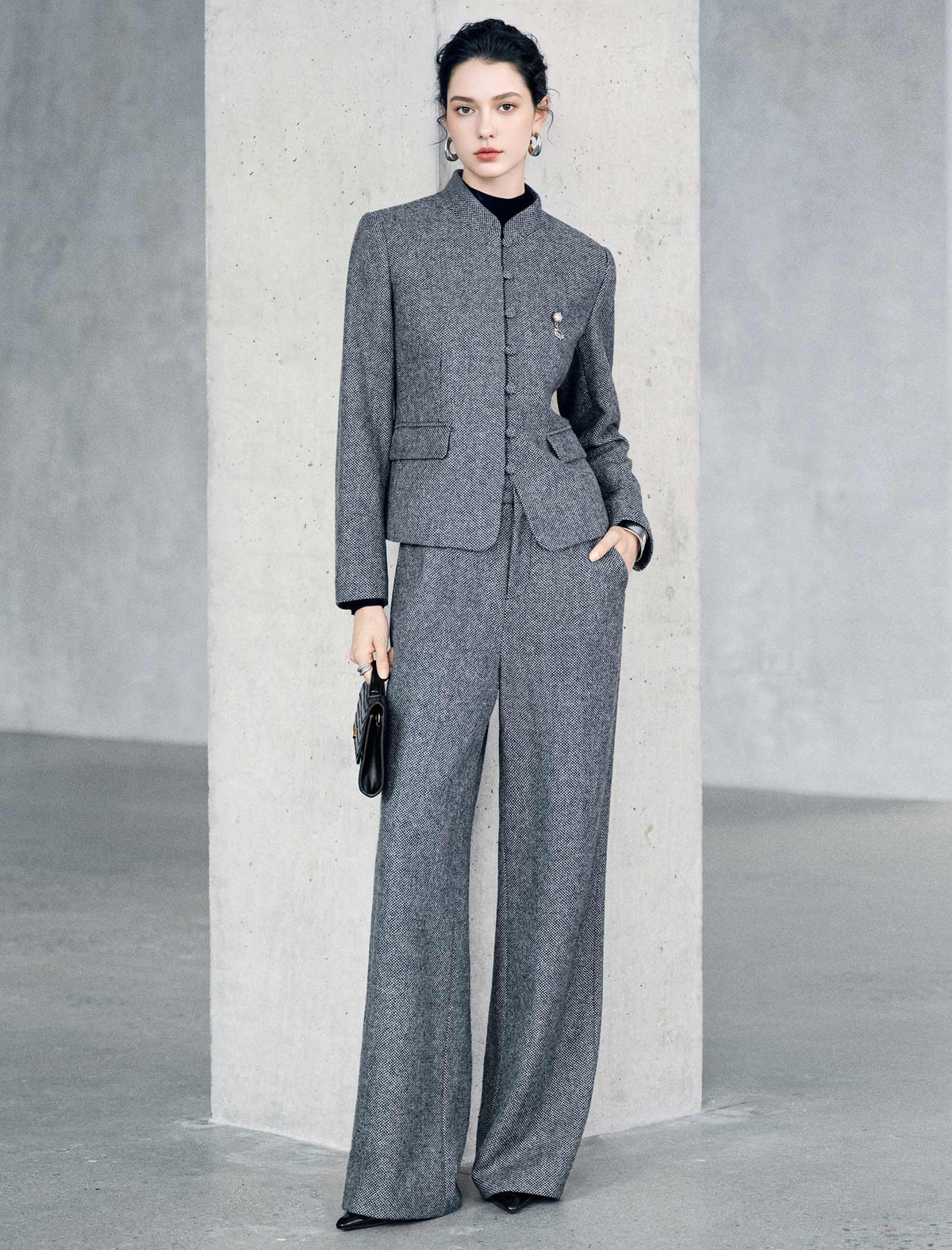 Textured High Waist Wide Leg Pants