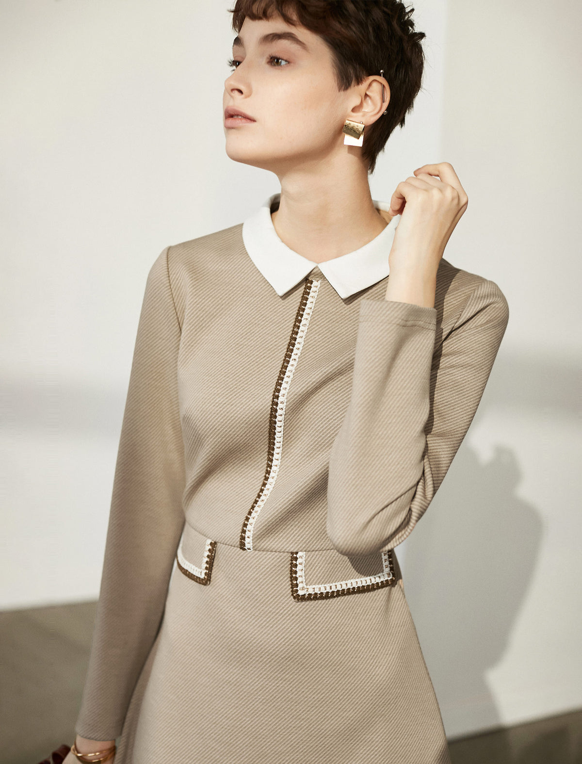 Colorblock Long Sleeve Pocket Fitted Dress