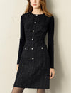 Doll Collar Waist-Defining Long-Sleeve Short Dress