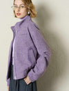 Lavender Textured Wool Blend Bomber Jacket