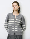 Striped Zipper Short Knit Cardigan