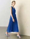 V-Neck Pleated Sleeveless Midi Dress