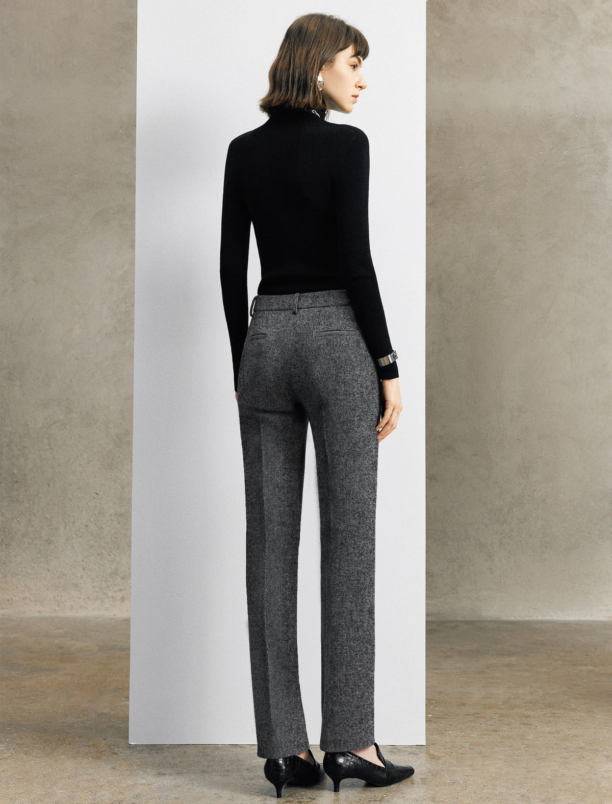 Wool Blend High-Waist Straight-Leg Pants