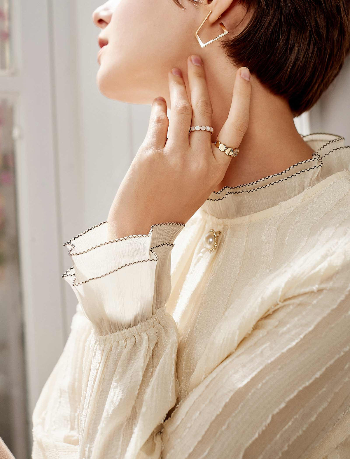 Textured Ruffle-Collar Blouse