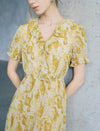 Golden Paisley Print Ruffled Tiered Midi Dress