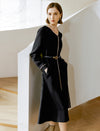 V-Neck Long Sleeve Belted Streamlined Midi Dress