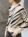 Zebra Jacquard Crewneck Drop-Shoulder Relaxed Sweater