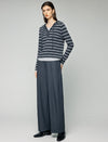 Wool and Mulberry Silk Blend Striped Hooded Drawstring Sweater