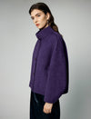 Wool Blend Stand-Collar Button-Front Balloon-Sleeve Cropped Jacket