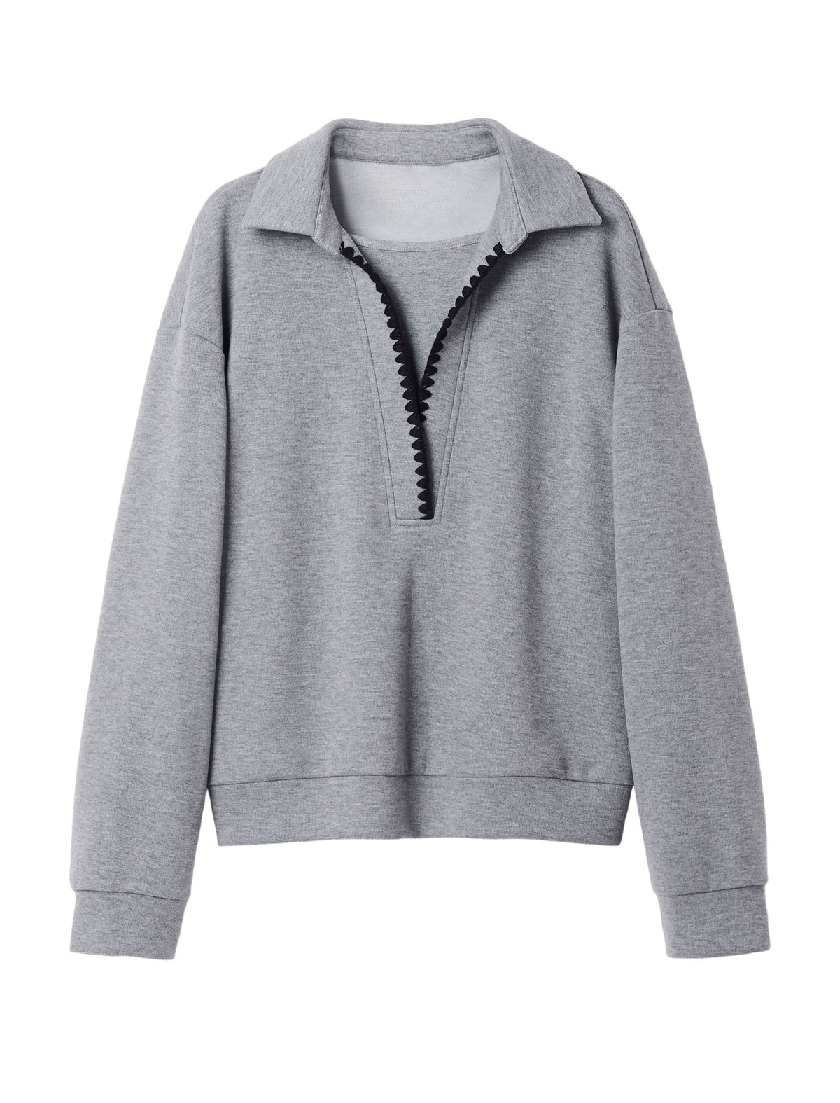 Polo-Collar Contrast Trim Sweatshirt