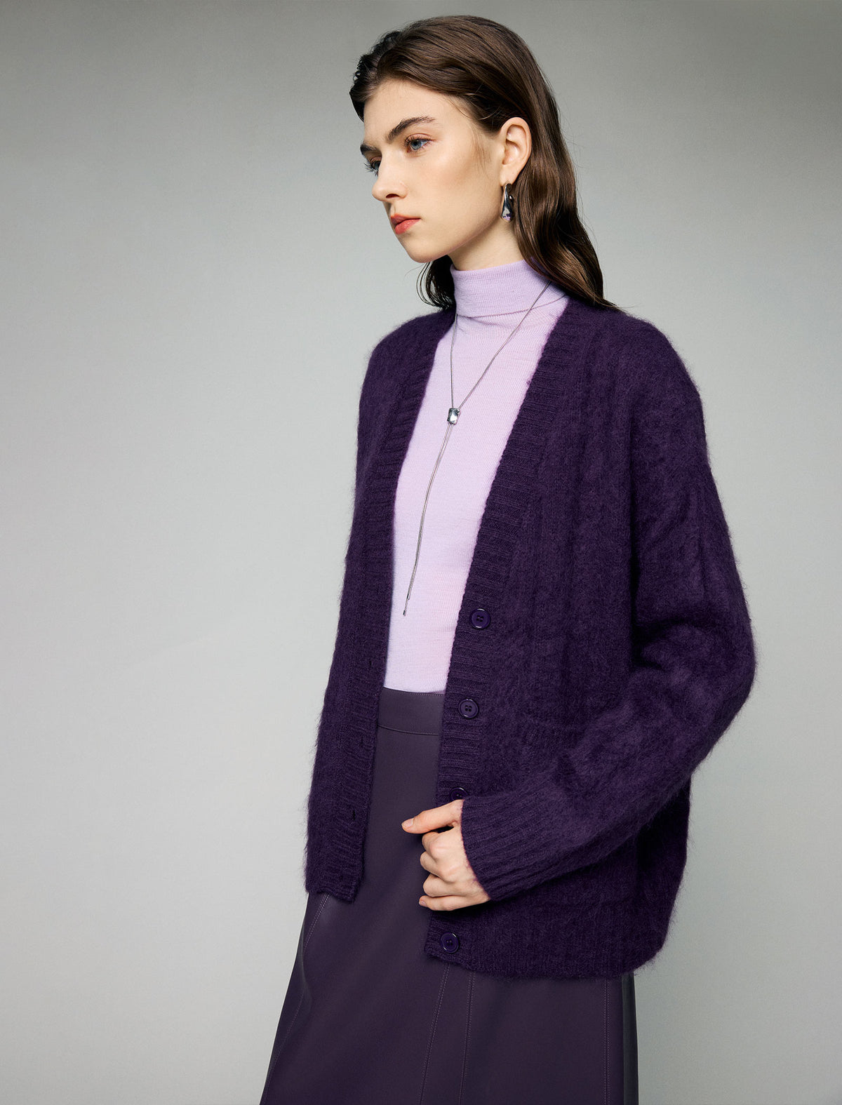 Wool And Mulberry Silk Blend V-Neck Relaxed Button Cardigan