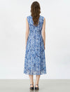 Blue Floral Sleeveless Wrap Midi Dress