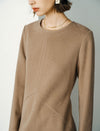 Wool Blend Camel Structured Seamed Midi Dress