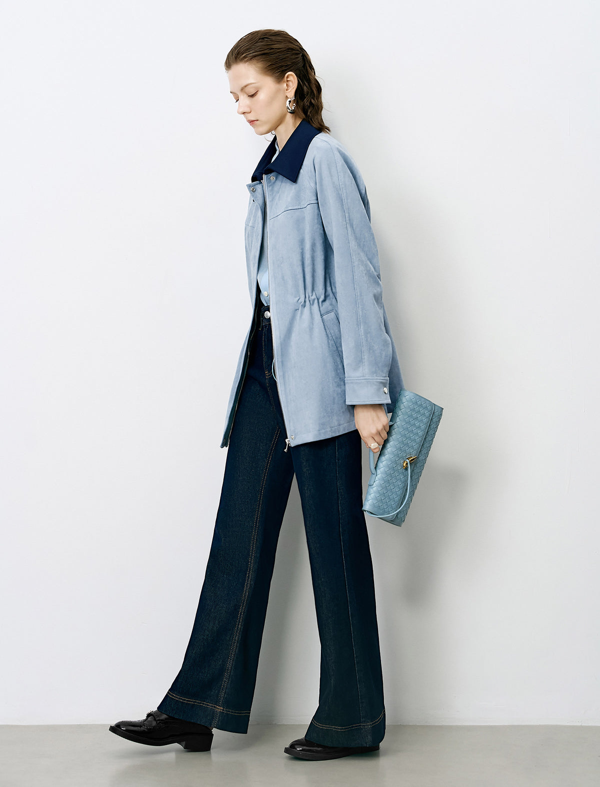 Blue Waist-Defining Vintage Trench Coat