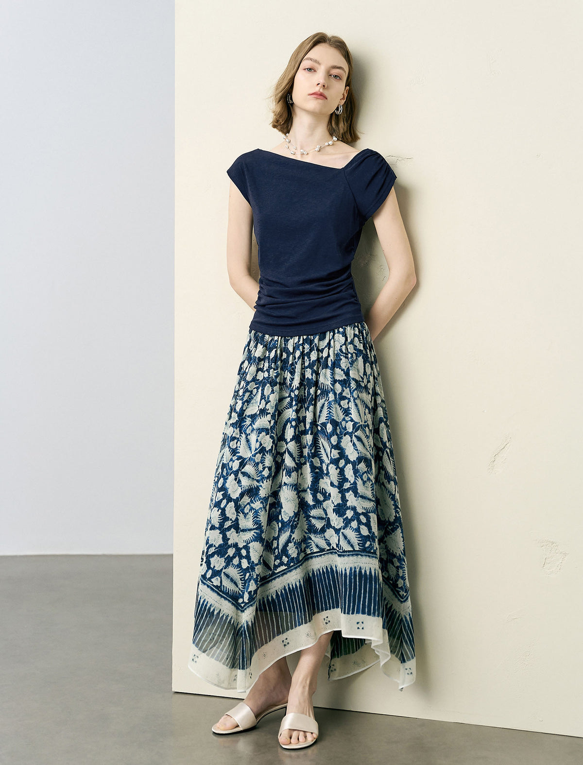 Floral Print Asymmetrical Midi Skirt