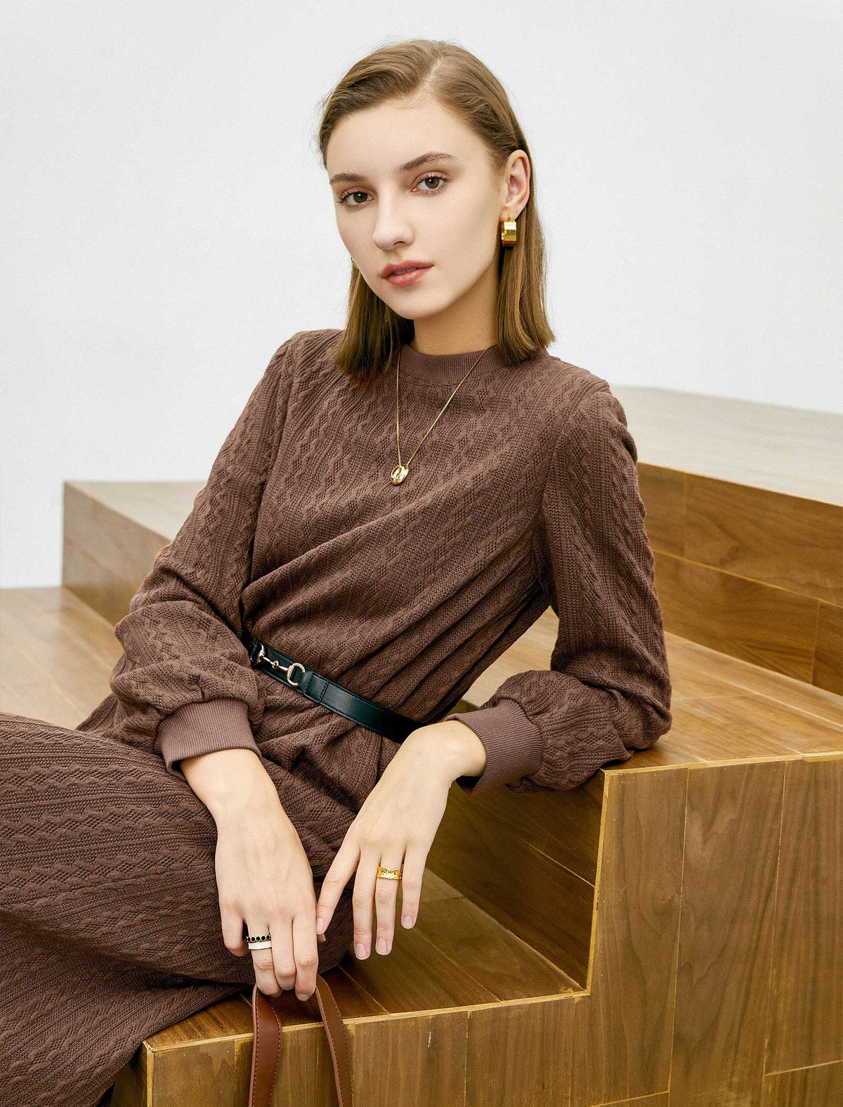 Classic Ribbed Belted Dress