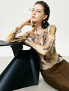 Vintage Printed Long Sleeve Cutout Top