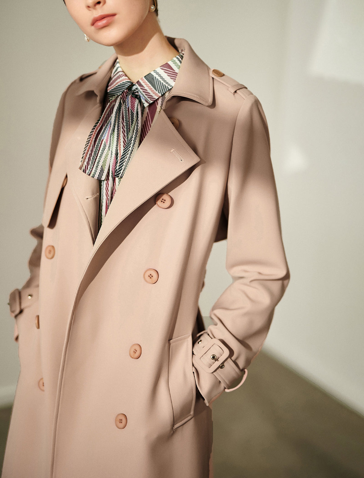 Collared Double-Breasted Belted Relaxed Trench Coat