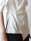 Tencel Blend Asymmetric Wrap Cinched Waist Blazer